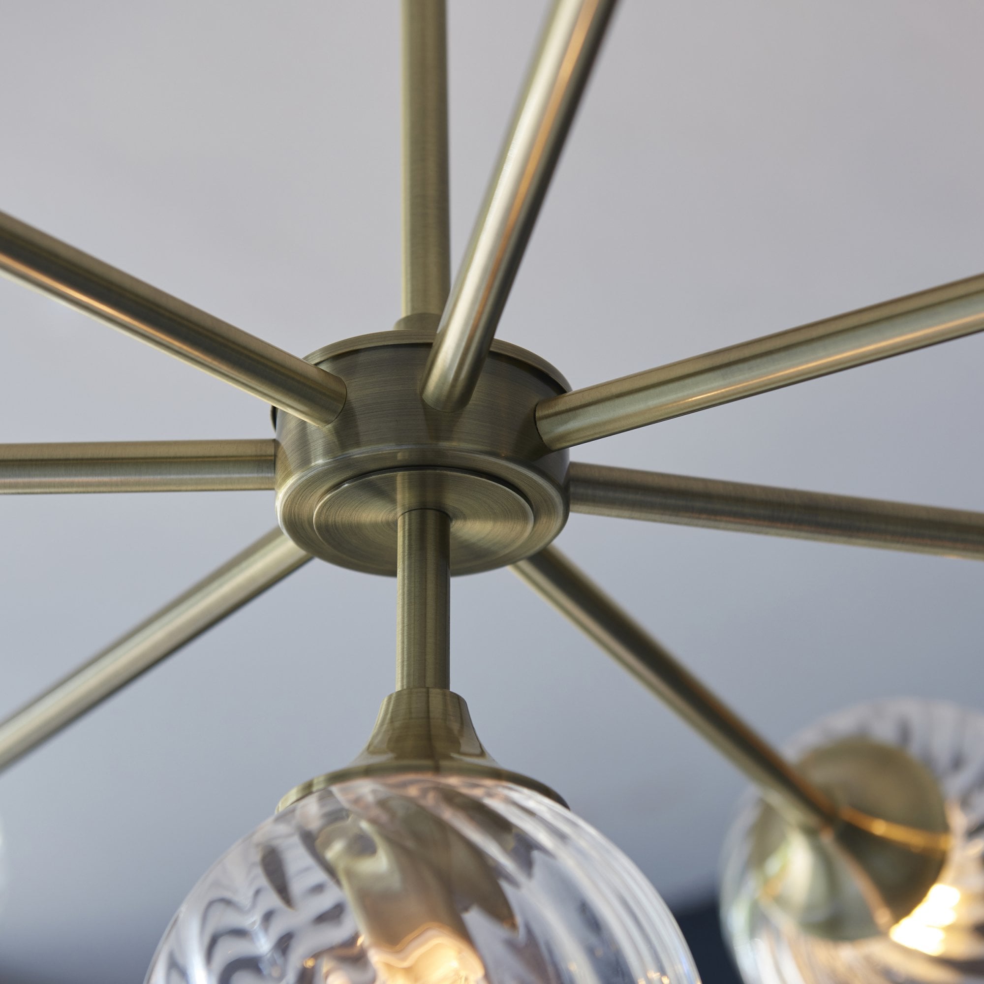 103172 Allegra 8 Light Pendant Antique Brass Plate And Clear Spiral Glass