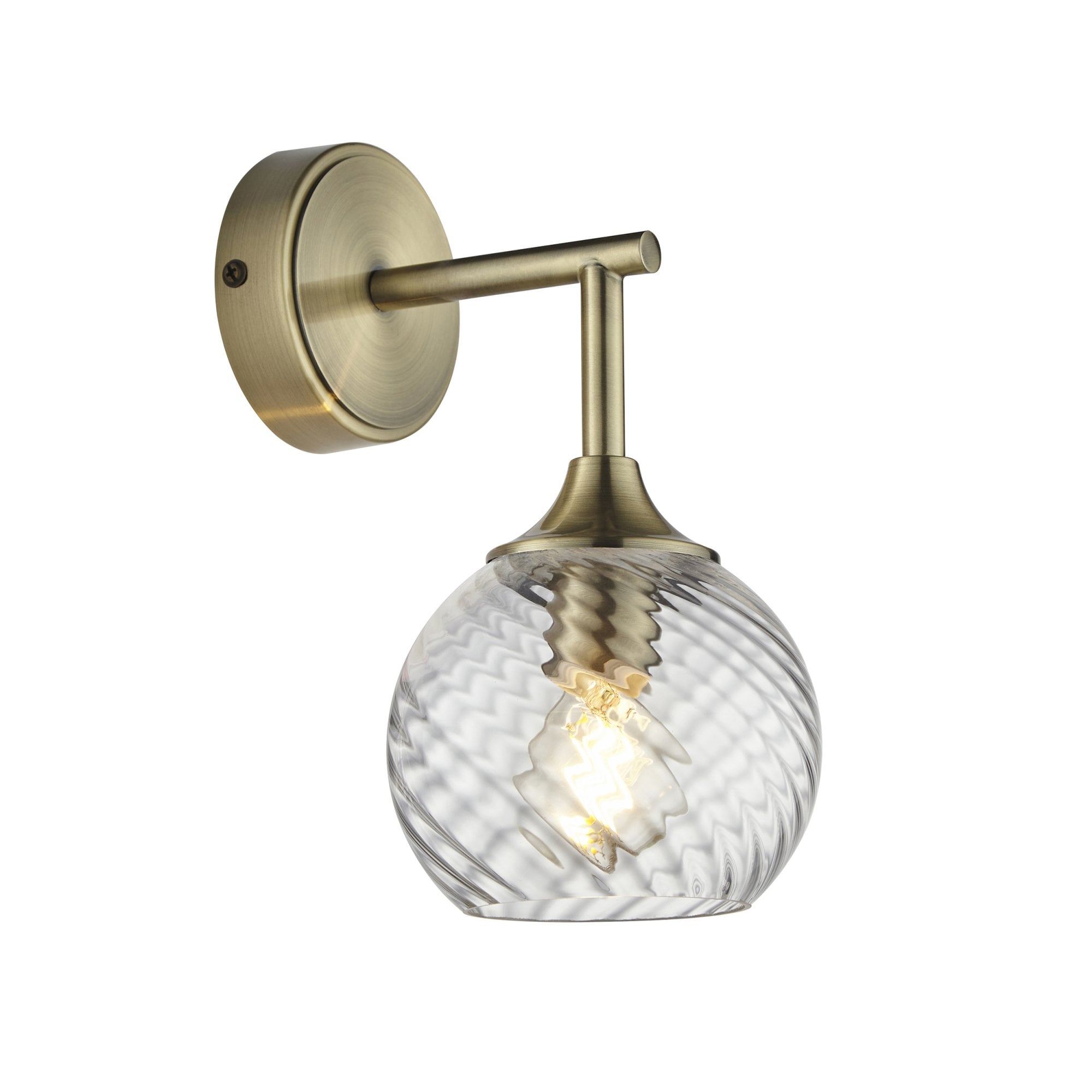 103173 Allegra 1 Light Wall Antique Brass Plate And Clear Spiral Glass