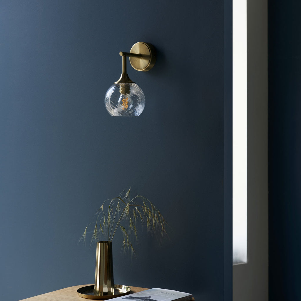103173 Allegra 1 Light Wall Antique Brass Plate And Clear Spiral Glass