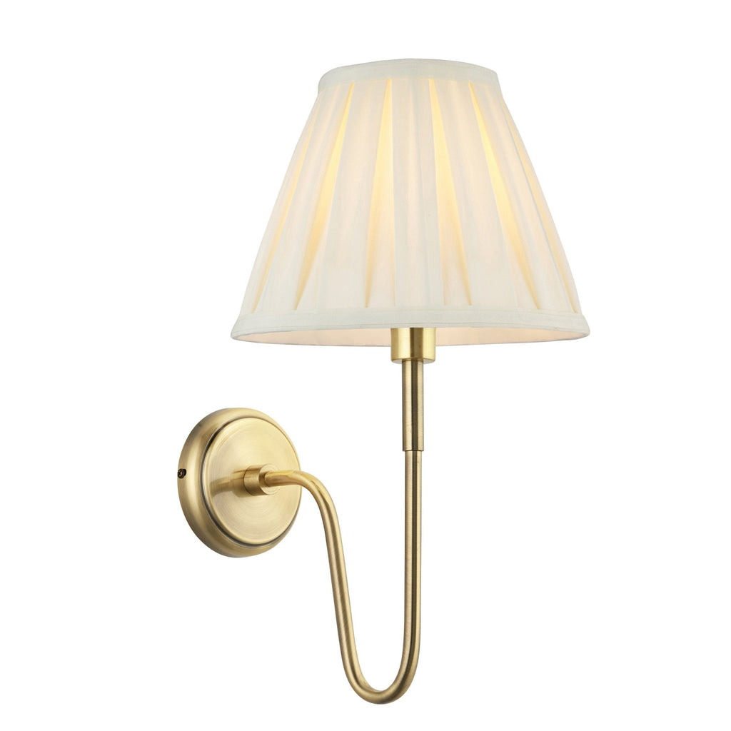 103360 Rouen And Carla 1 Light Wall Antique Brass Plate And Cream Fabric