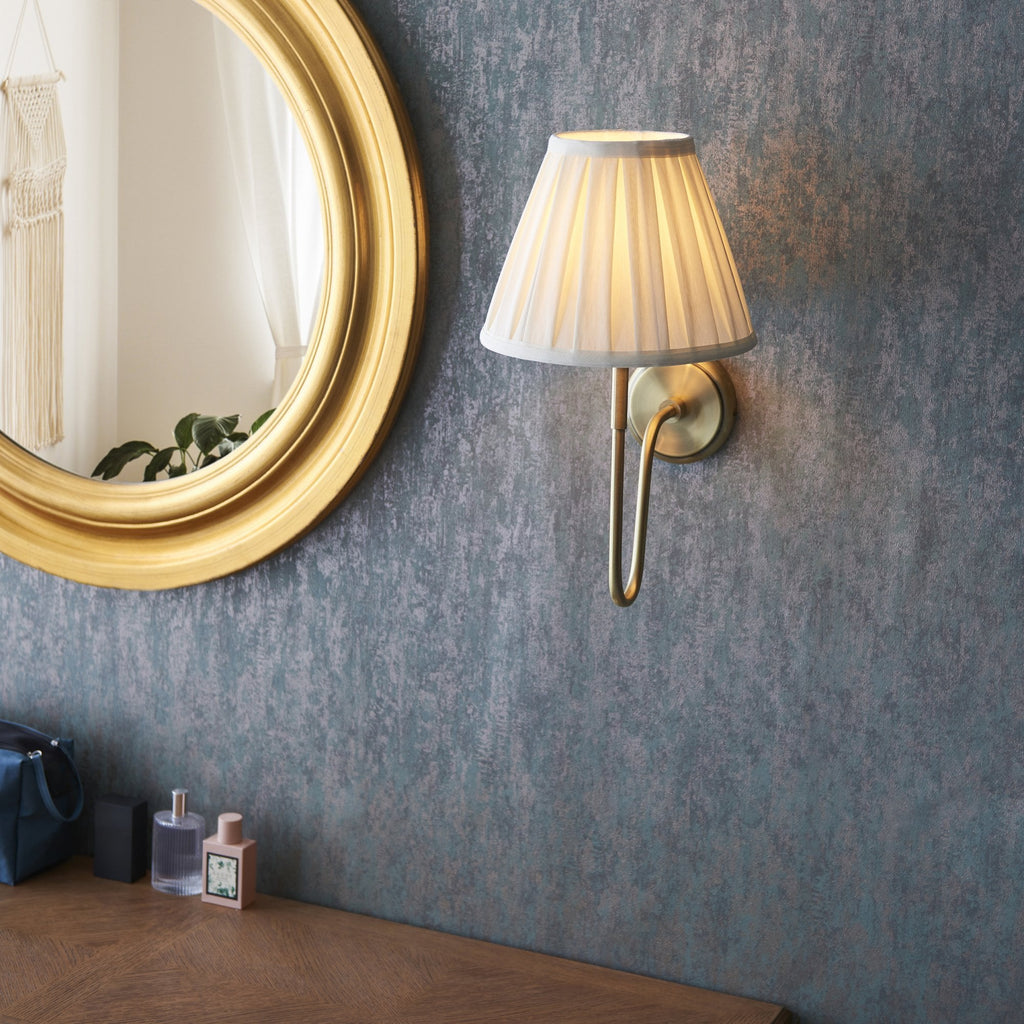 103360 Rouen And Carla 1 Light Wall Antique Brass Plate And Cream Fabric