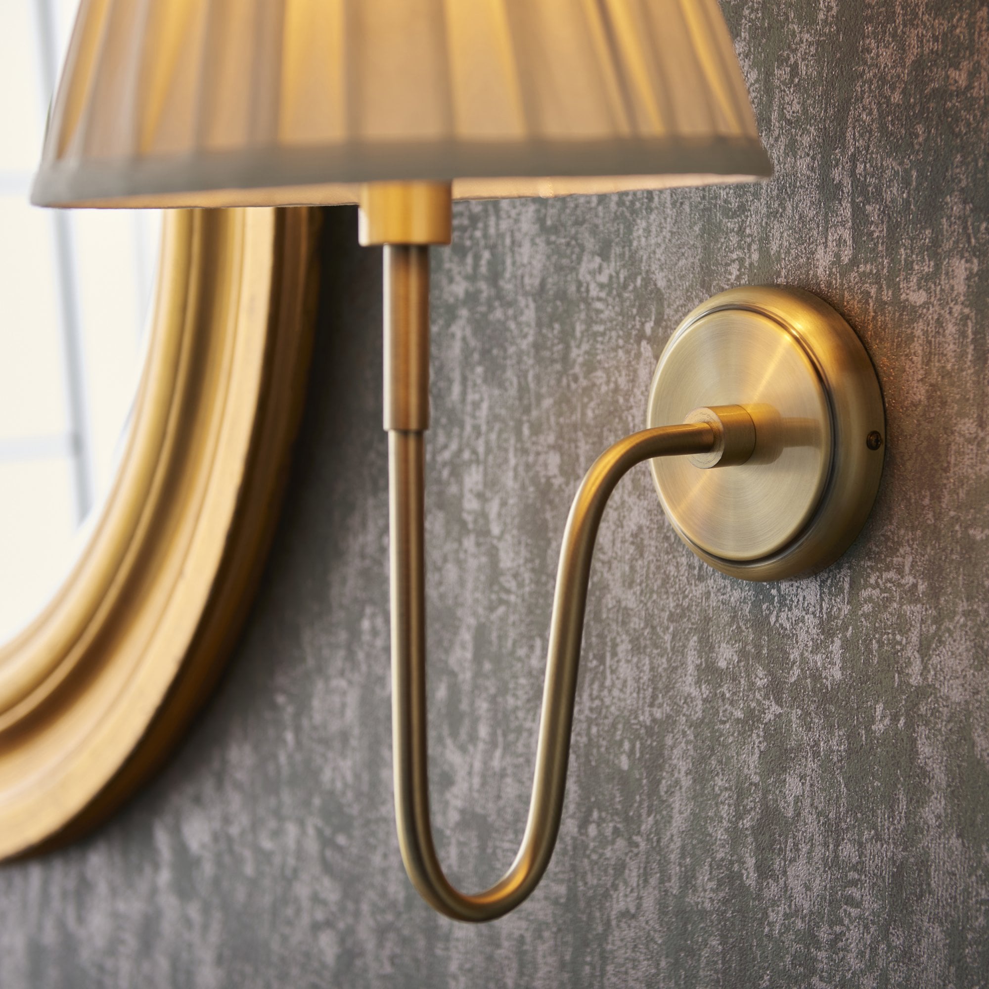 103360 Rouen And Carla 1 Light Wall Antique Brass Plate And Cream Fabric
