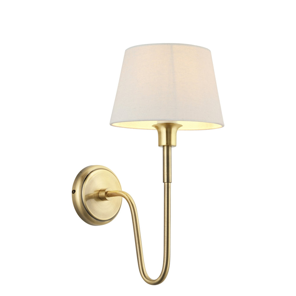 103362 Rouen And Cici 1 Light Wall Antique Brass Plate And Ivory Linen Mix Fabric