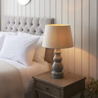 103369 Provence And Cici 1 Light Table Lamp Blue Grey Satin Nickel Plate And Ivory Linen Fabric