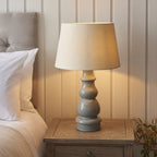 103369 Provence And Cici 1 Light Table Lamp Blue Grey Satin Nickel Plate And Ivory Linen Fabric