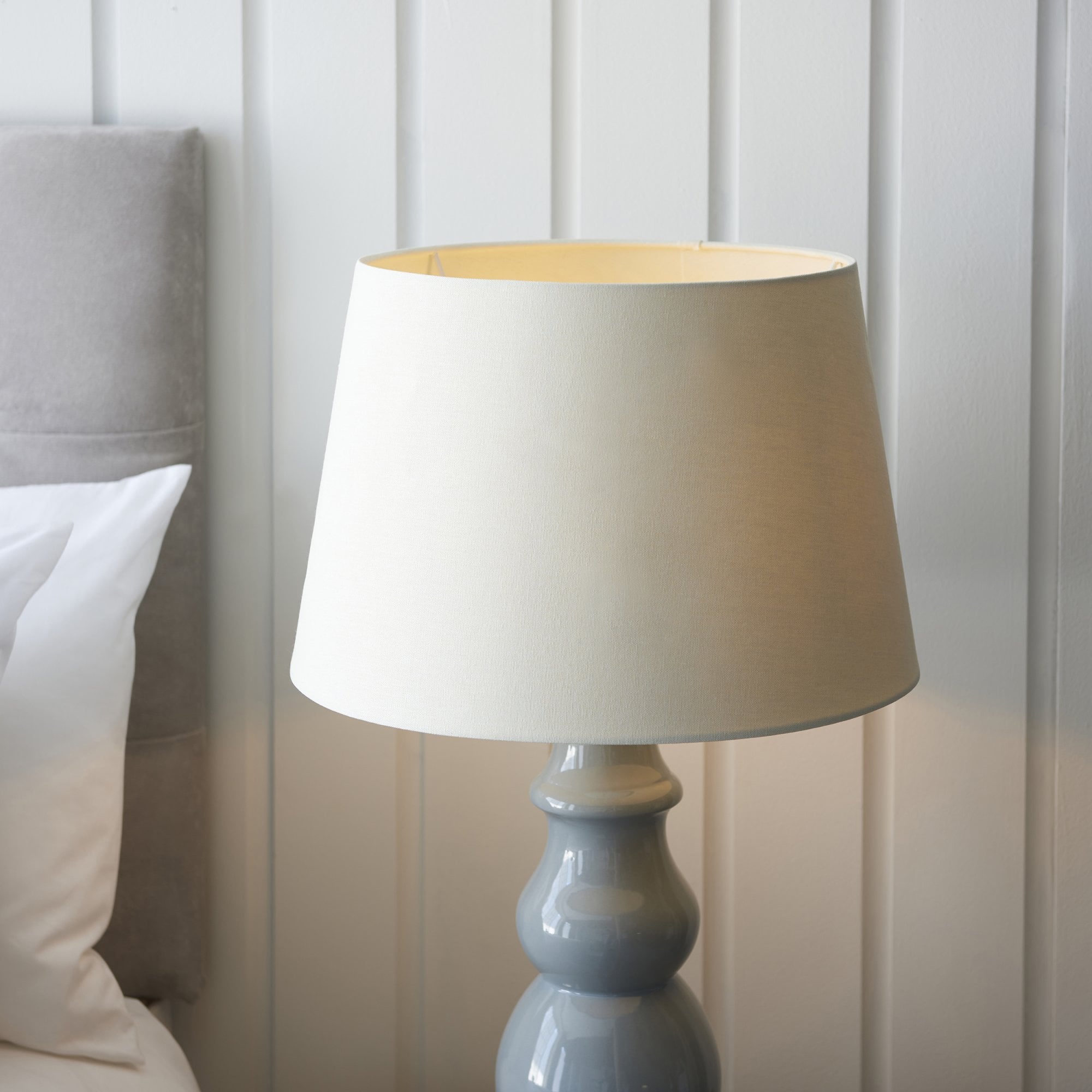 103369 Provence And Cici 1 Light Table Lamp Blue Grey Satin Nickel Plate And Ivory Linen Fabric