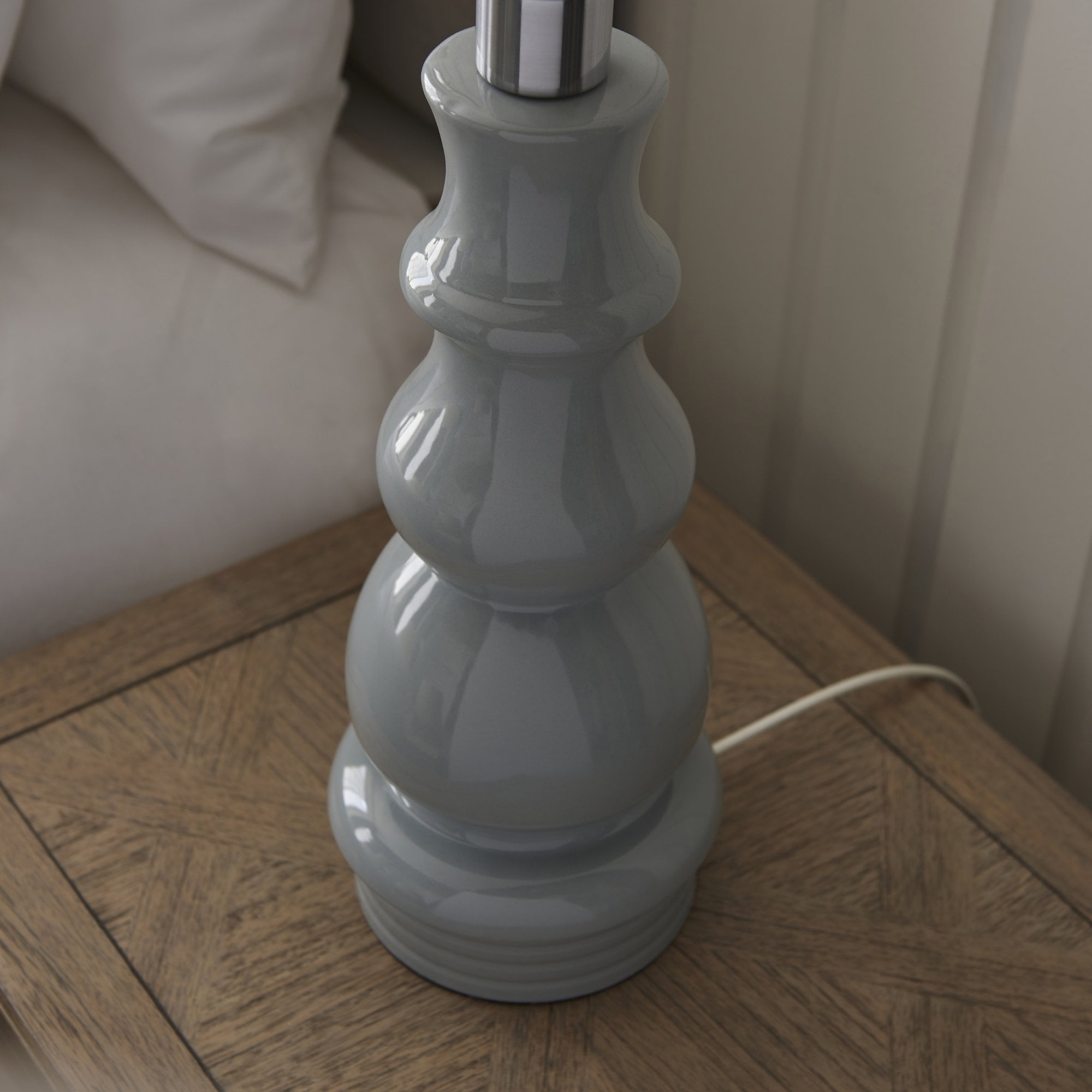 103369 Provence And Cici 1 Light Table Lamp Blue Grey Satin Nickel Plate And Ivory Linen Fabric
