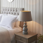 103375 Provence And Cici 1 Light Table Lamp Blue Grey Satin Nickel Plate And Grey Linen Fabric