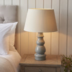103376 Provence And Cici 1 Light Table Lamp Blue Grey Satin Nickel Plate And Ivory Linen Fabric
