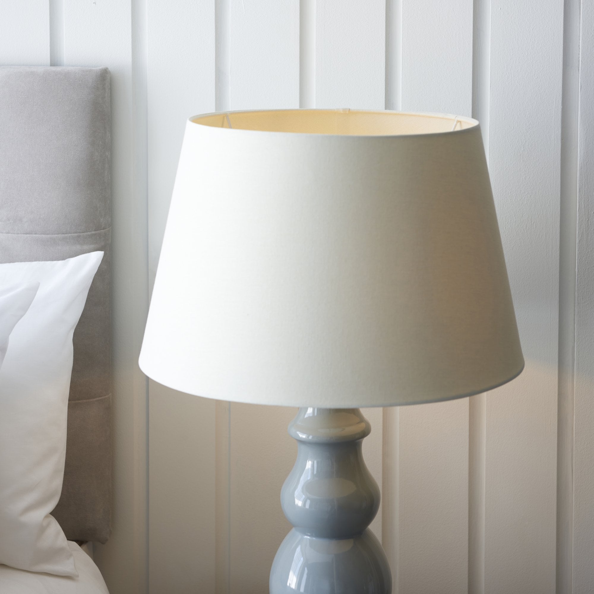 103376 Provence And Cici 1 Light Table Lamp Blue Grey Satin Nickel Plate And Ivory Linen Fabric