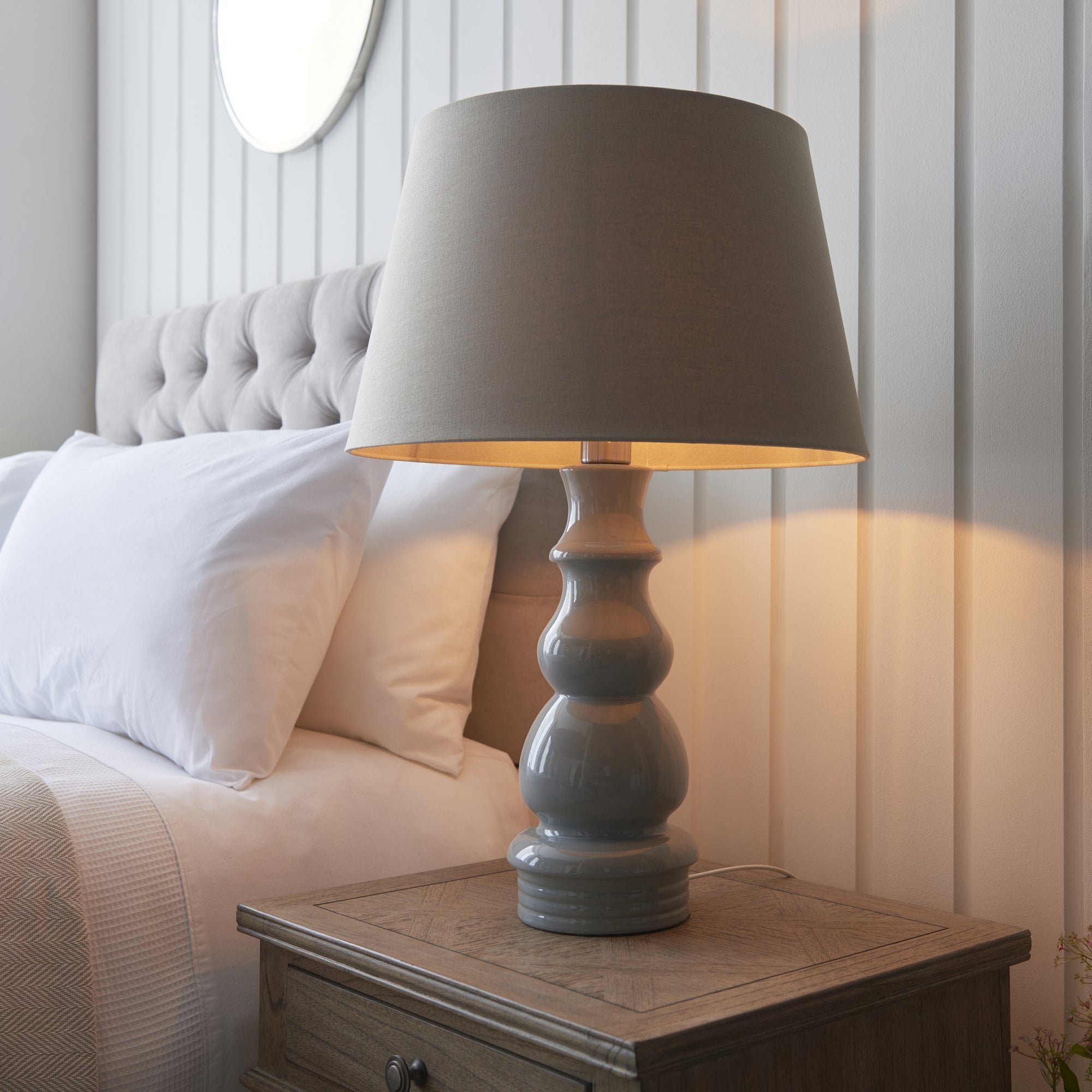 103377 Provence And Cici 1 Light Table Lamp Blue Grey Glaze And Satin Nickel Plate