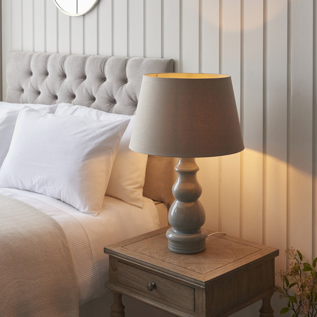 103377 Provence And Cici 1 Light Table Lamp Blue Grey Glaze And Satin Nickel Plate