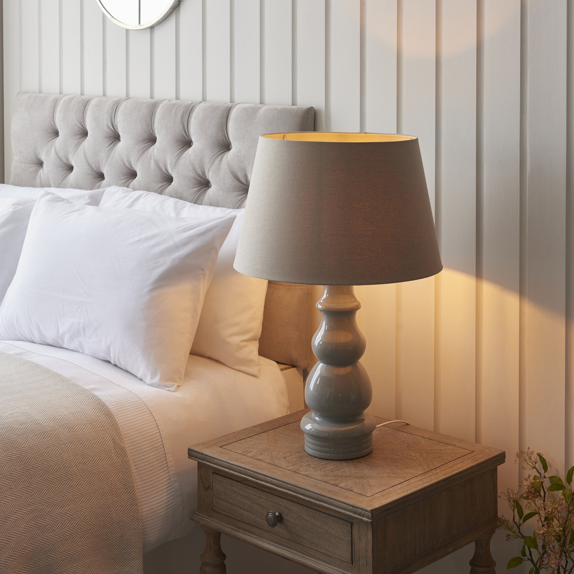 103377 Provence And Cici 1 Light Table Lamp Blue Grey Glaze And Satin Nickel Plate
