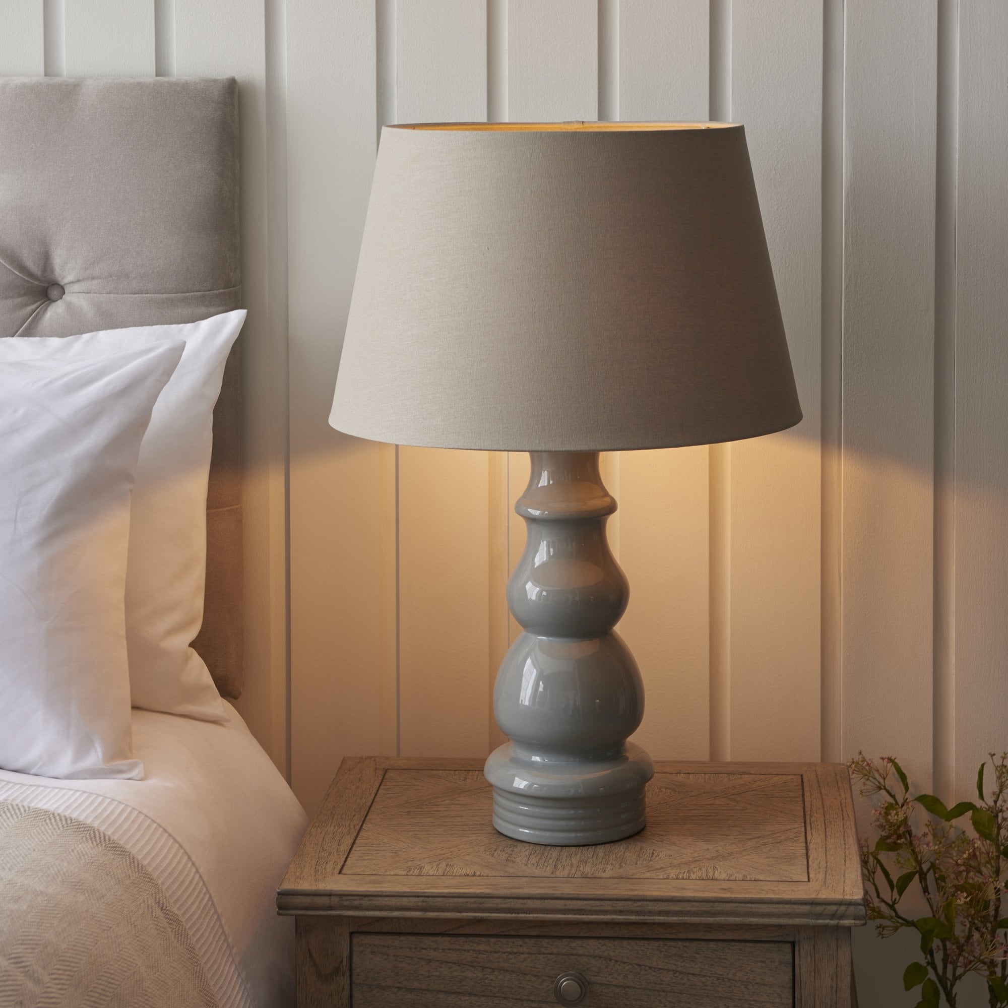 103377 Provence And Cici 1 Light Table Lamp Blue Grey Glaze And Satin Nickel Plate