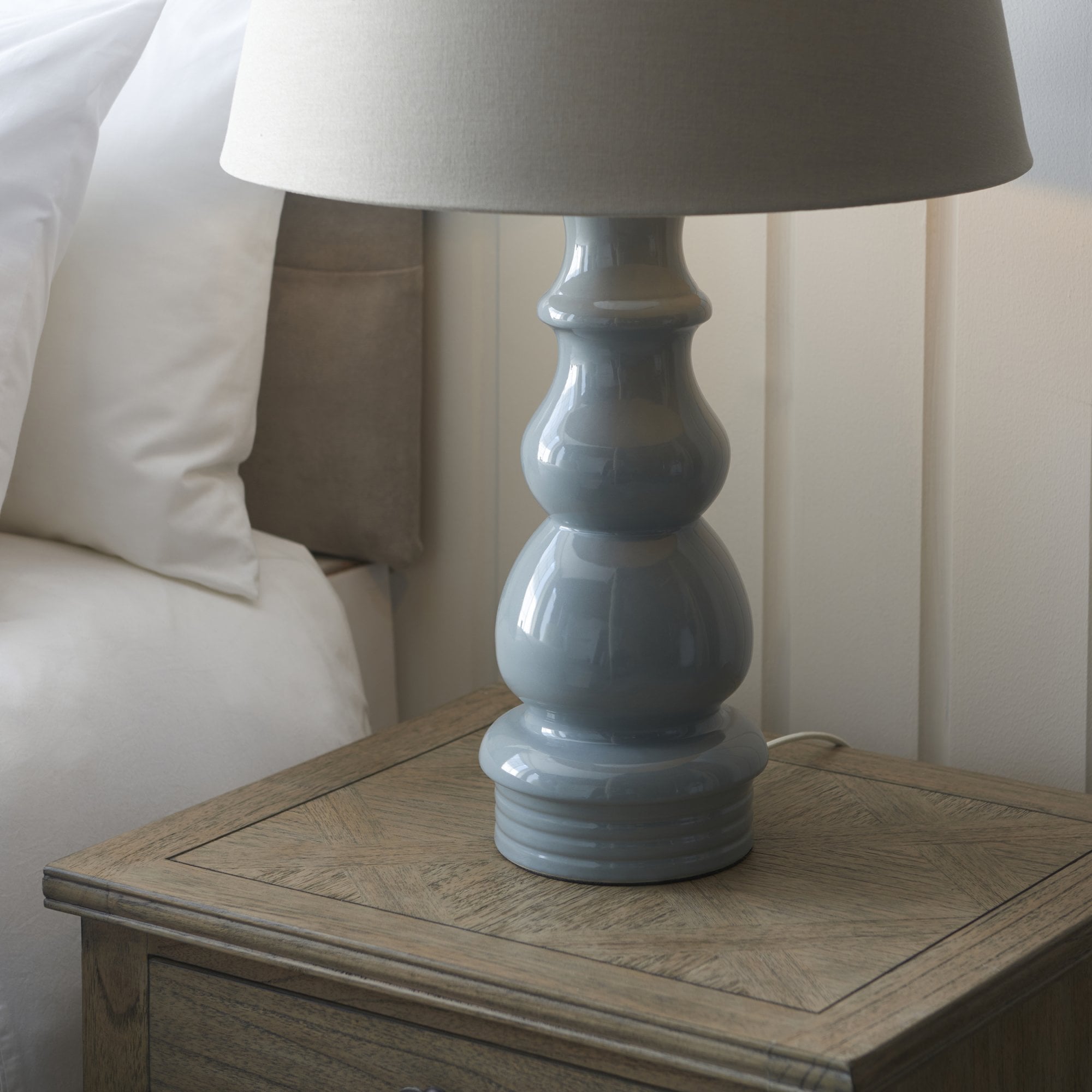 103377 Provence And Cici 1 Light Table Lamp Blue Grey Glaze And Satin Nickel Plate