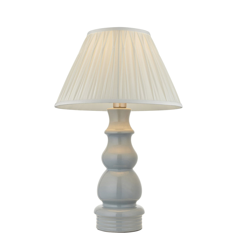 103378 Provence And Chatsworth 1 Light Table Lamp Blue Grey Satin Nickel And Ivory Silk Fabric