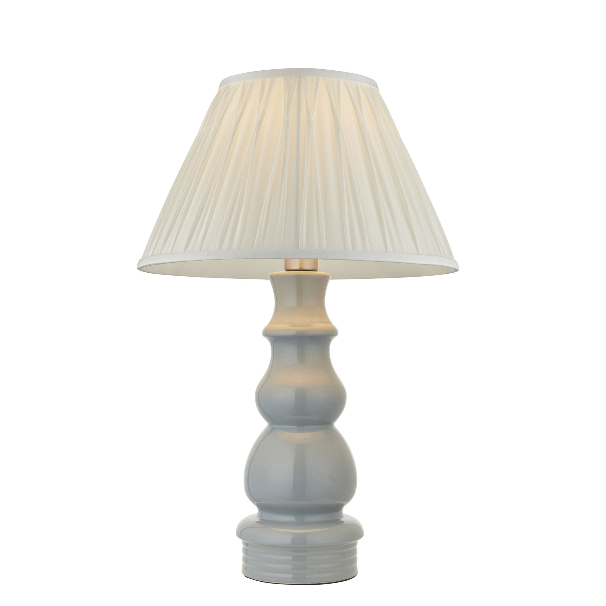103378 Provence And Chatsworth 1 Light Table Lamp Blue Grey Satin Nickel And Ivory Silk Fabric
