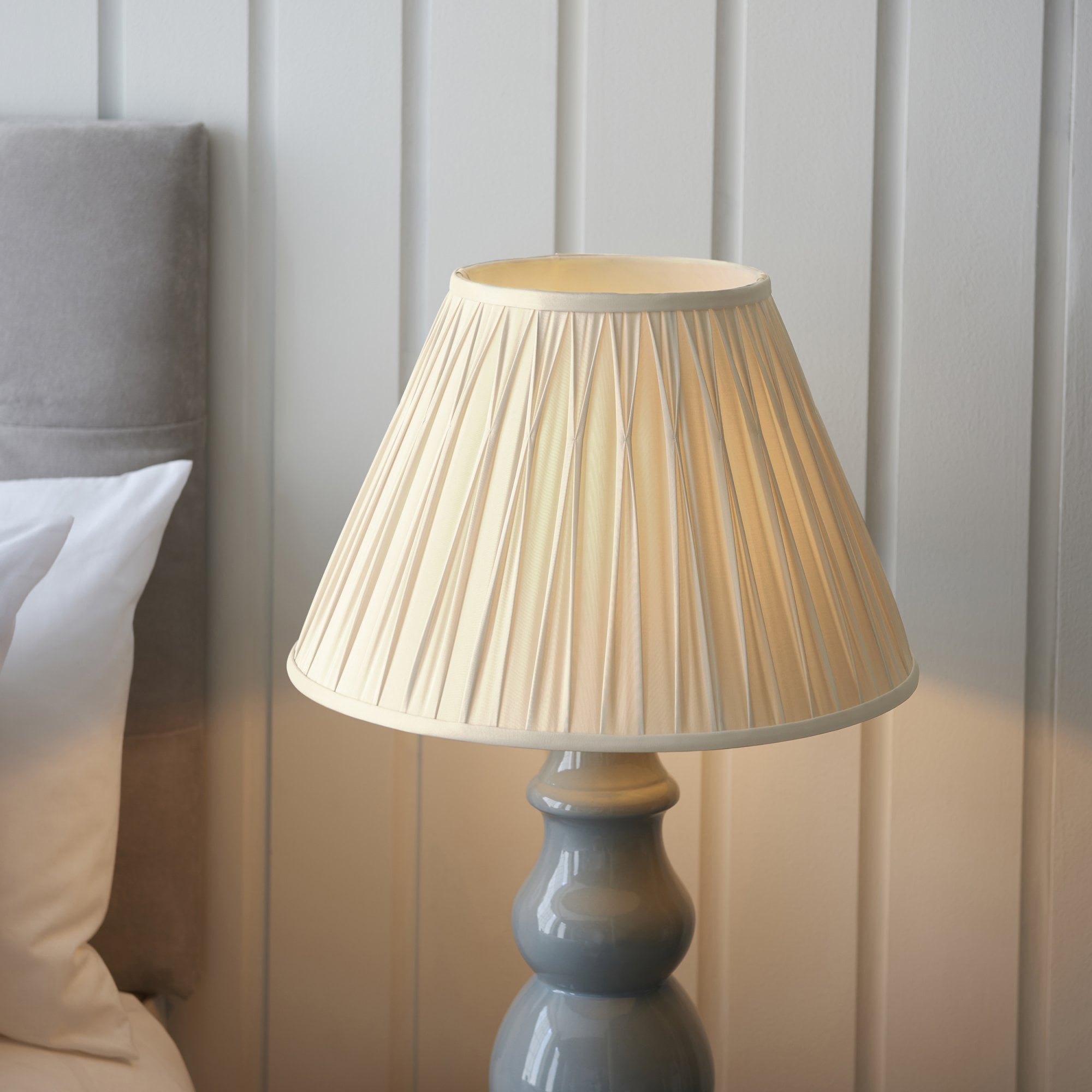 103378 Provence And Chatsworth 1 Light Table Lamp Blue Grey Satin Nickel And Ivory Silk Fabric