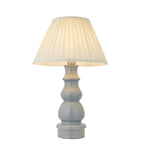 103379 Provence And Carla 1 Light Table Lamp Blue Grey Glaze Satin Nickel Plate And Cream Fabric