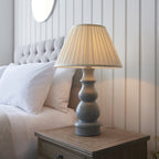 103379 Provence And Carla 1 Light Table Lamp Blue Grey Glaze Satin Nickel Plate And Cream Fabric