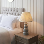 103379 Provence And Carla 1 Light Table Lamp Blue Grey Glaze Satin Nickel Plate And Cream Fabric