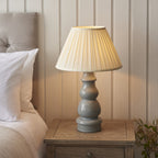 103379 Provence And Carla 1 Light Table Lamp Blue Grey Glaze Satin Nickel Plate And Cream Fabric
