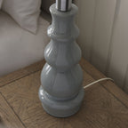 103379 Provence And Carla 1 Light Table Lamp Blue Grey Glaze Satin Nickel Plate And Cream Fabric