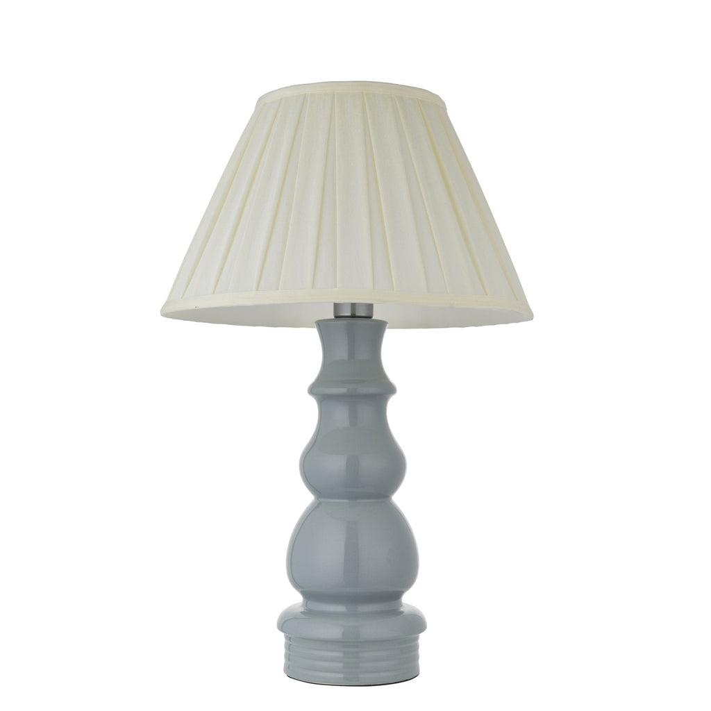 103379 Provence And Carla 1 Light Table Lamp Blue Grey Glaze Satin Nickel Plate And Cream Fabric