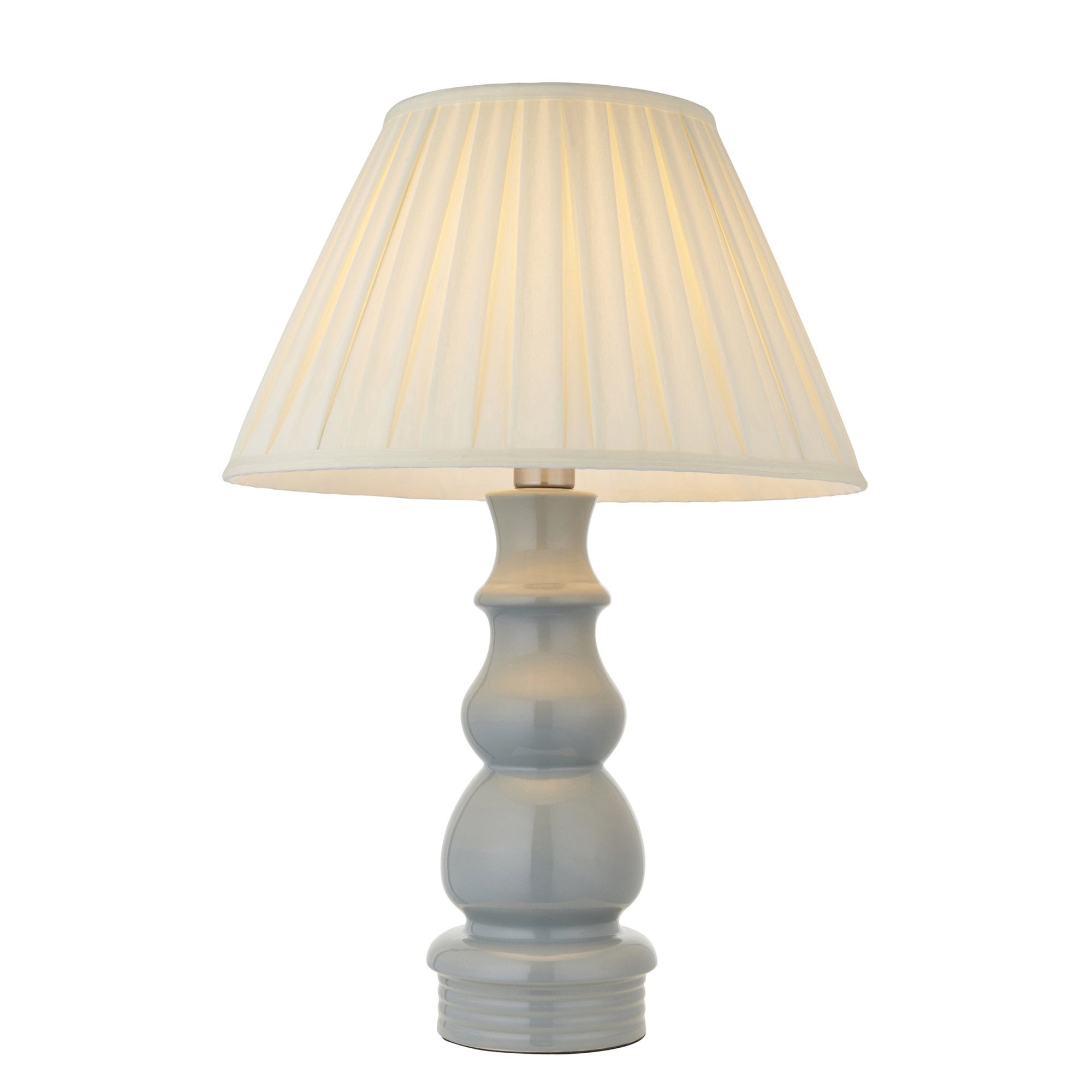 103380 Provence And Carla 1 Light Table Lamp Blue Grey Glaze Satin Nickel Plate And Cream Fabric