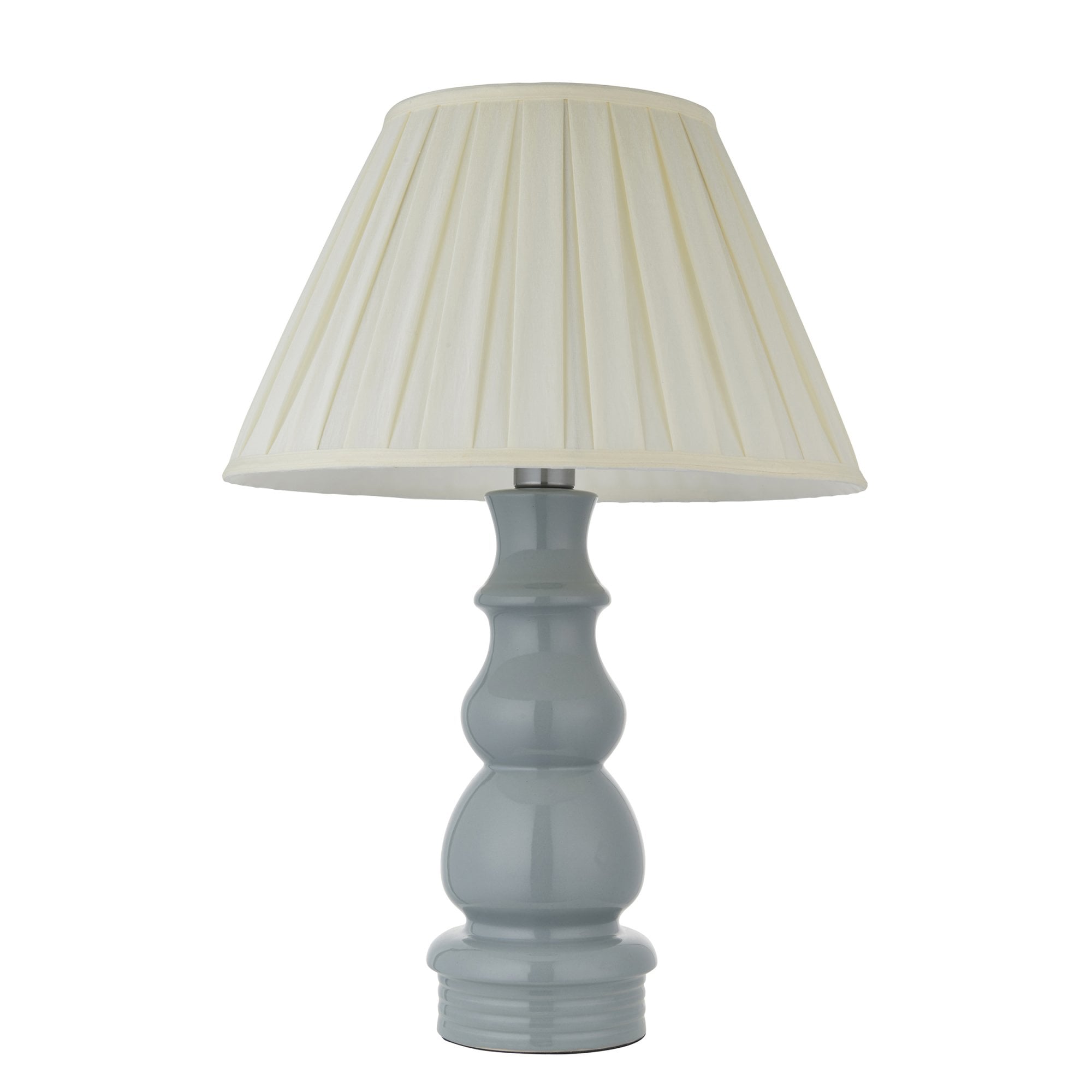 103380 Provence And Carla 1 Light Table Lamp Blue Grey Glaze Satin Nickel Plate And Cream Fabric