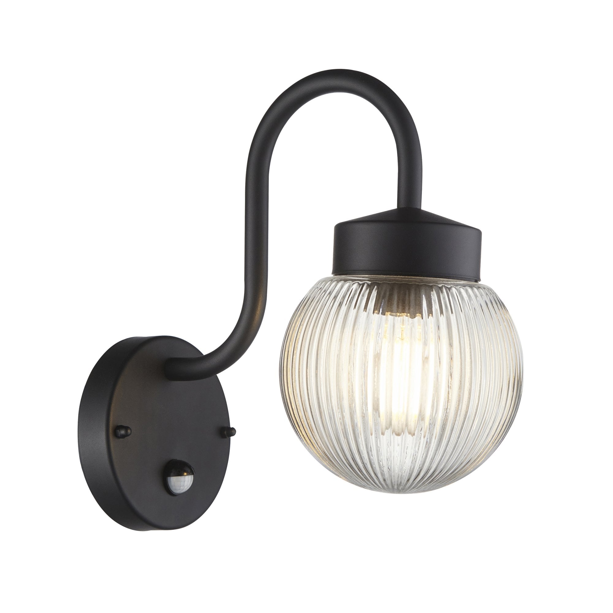 103829 Eldon Outdoor 1 Light Wall Textured Black And Clear Ribbed Glass