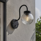 103829 Eldon Outdoor 1 Light Wall Textured Black And Clear Ribbed Glass