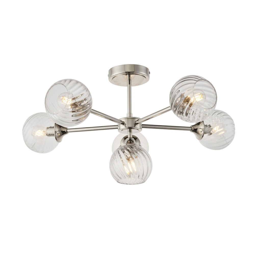 104050 Allegra 6 Light Semi Flush Bright Nickel Plate And Clear Spiral Glass
