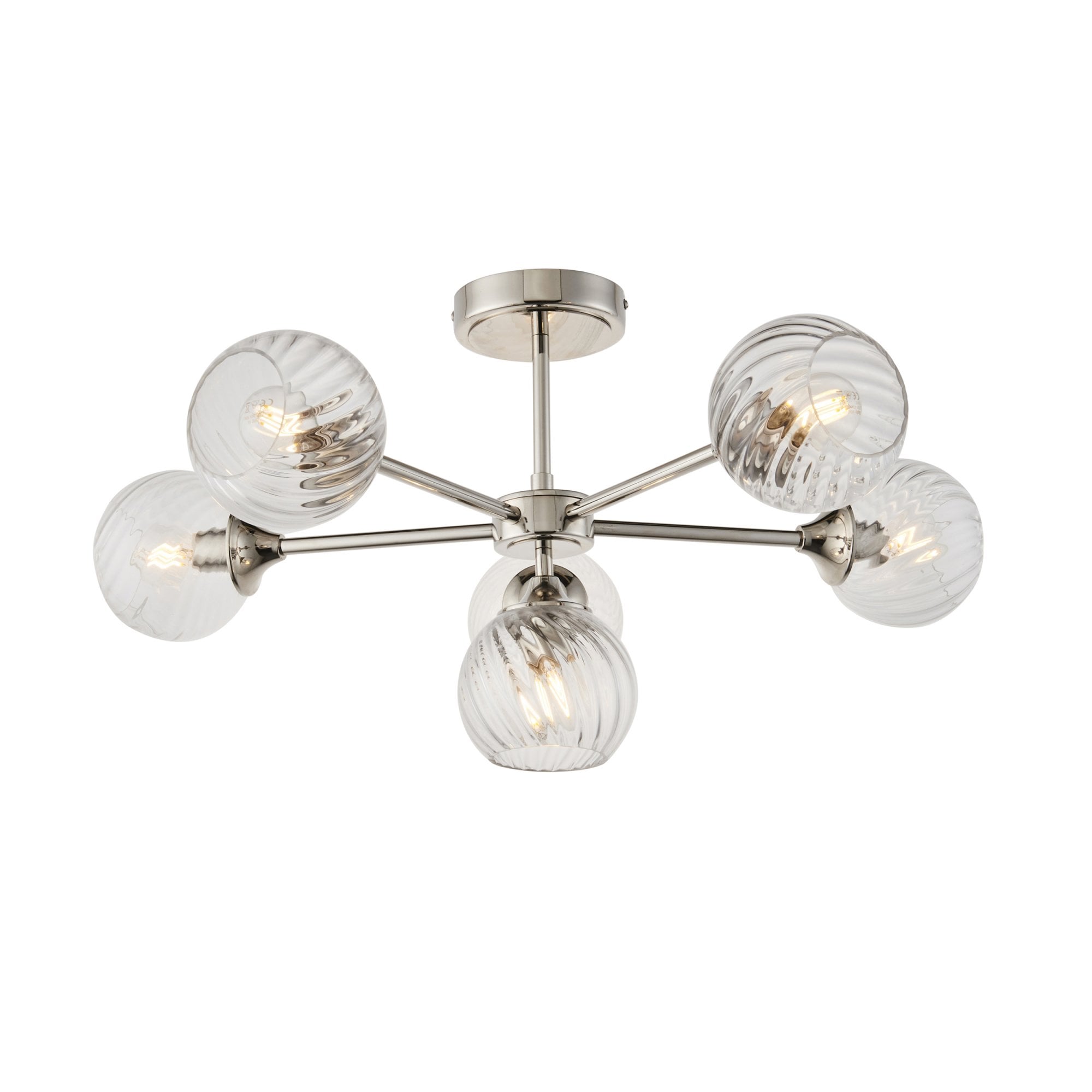 104050 Allegra 6 Light Semi Flush Bright Nickel Plate And Clear Spiral Glass
