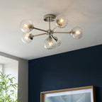 104050 Allegra 6 Light Semi Flush Bright Nickel Plate And Clear Spiral Glass
