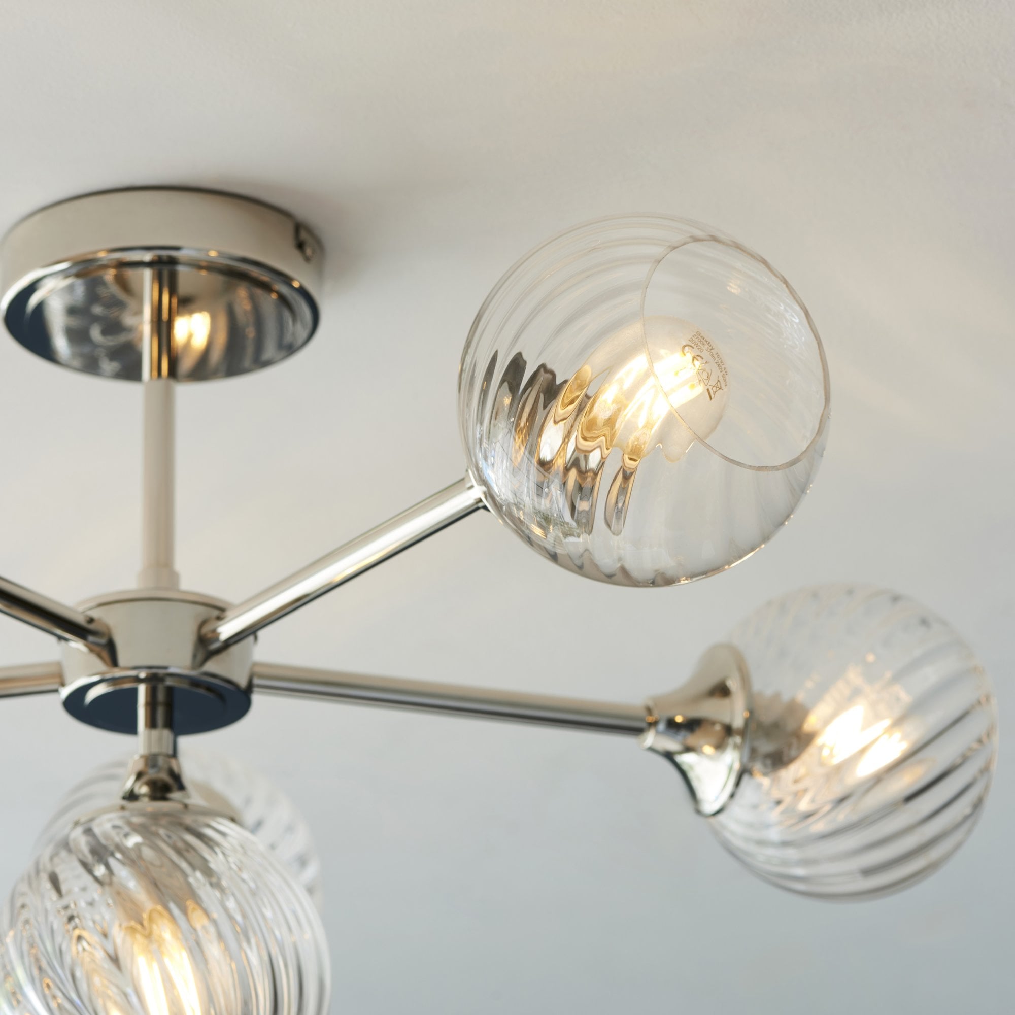 104050 Allegra 6 Light Semi Flush Bright Nickel Plate And Clear Spiral Glass