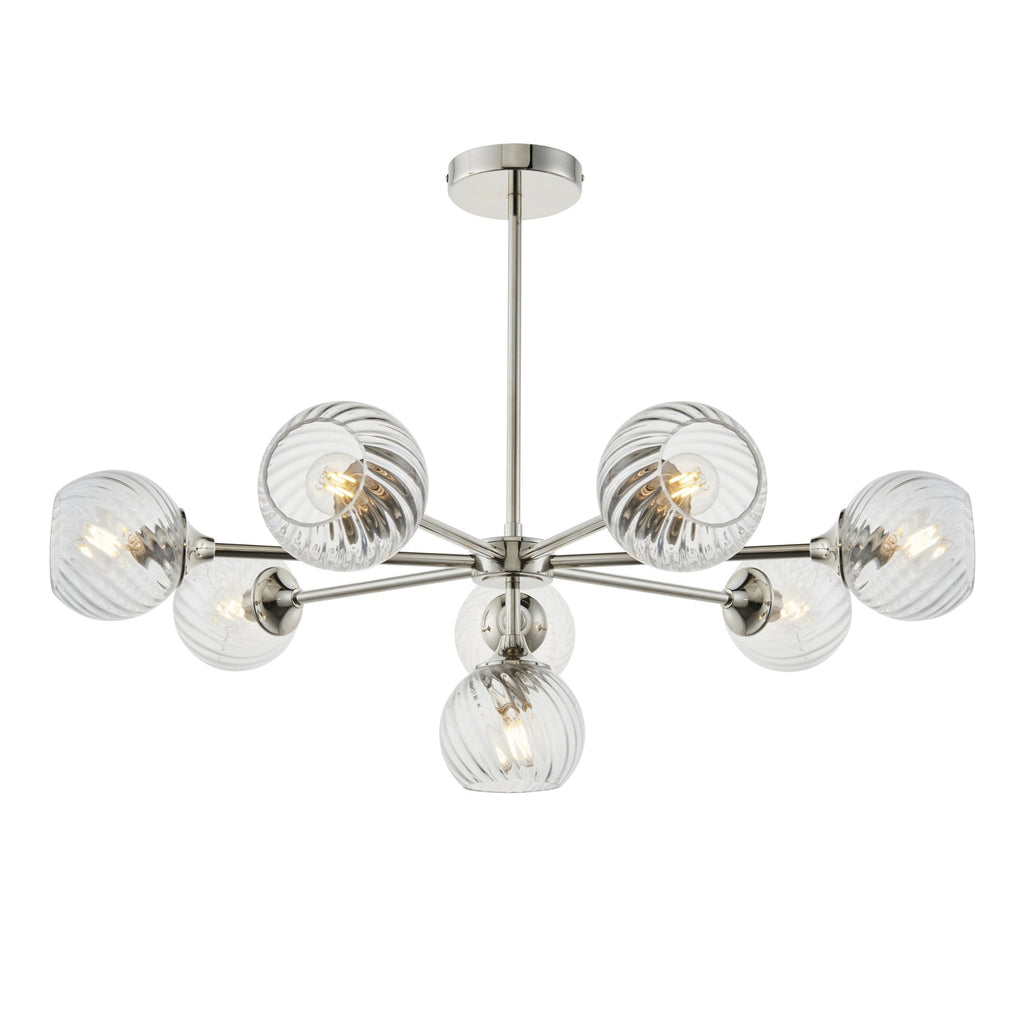 104051 Allegra 8 Light Pendant Bright Nickel Plate And Clear Spiral Glass