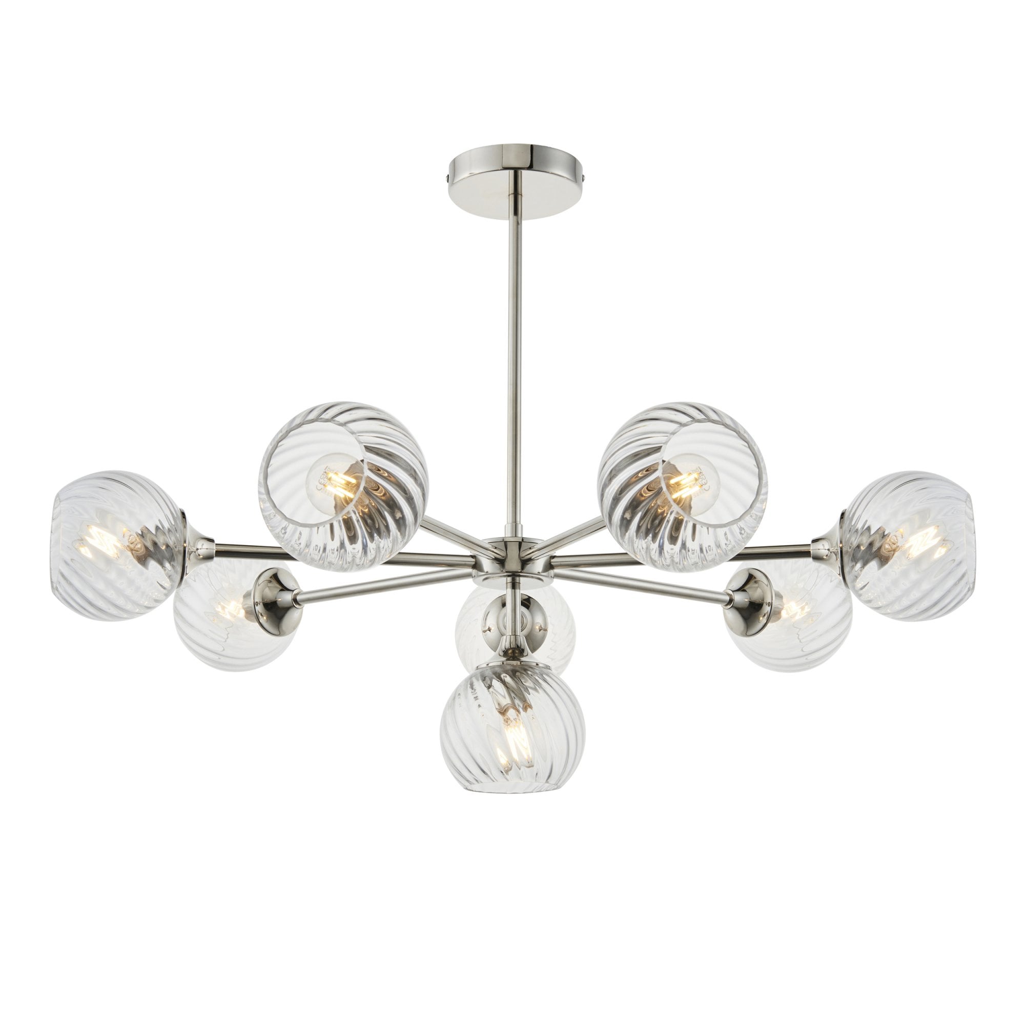 104051 Allegra 8 Light Pendant Bright Nickel Plate And Clear Spiral Glass