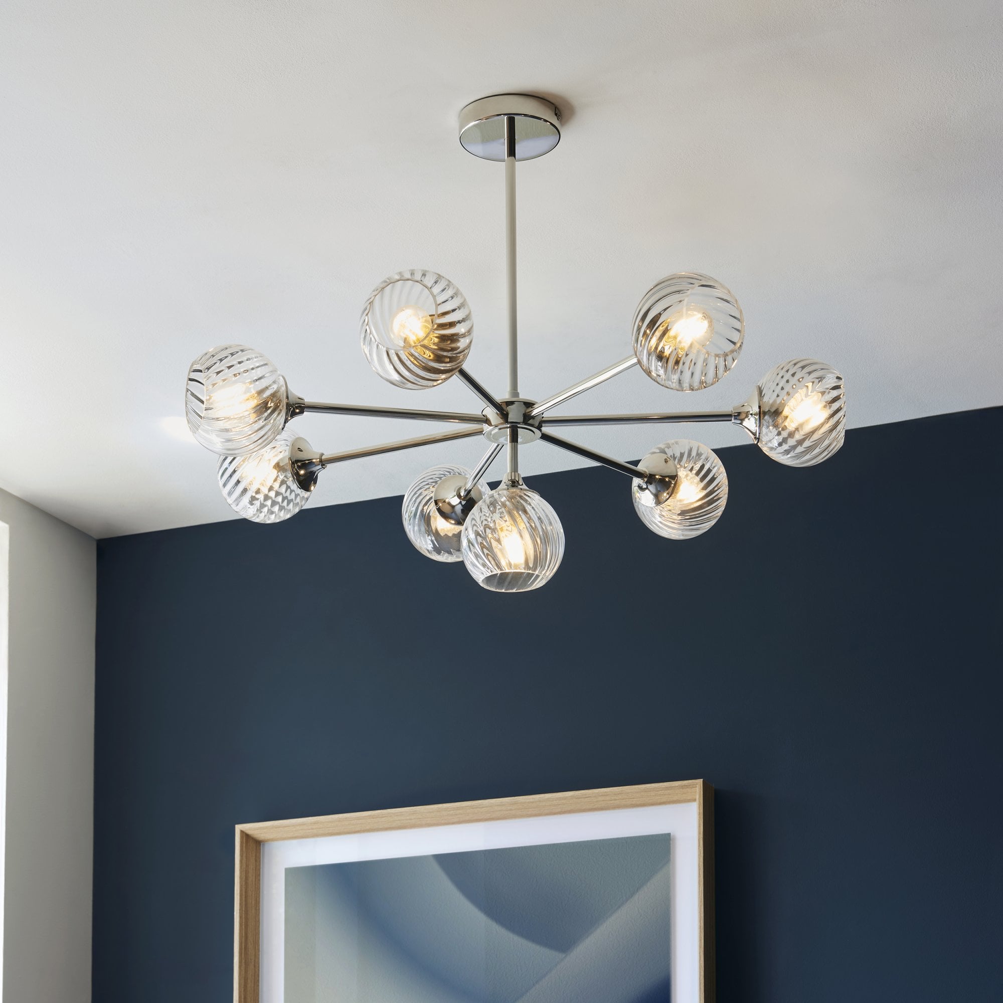 104051 Allegra 8 Light Pendant Bright Nickel Plate And Clear Spiral Glass