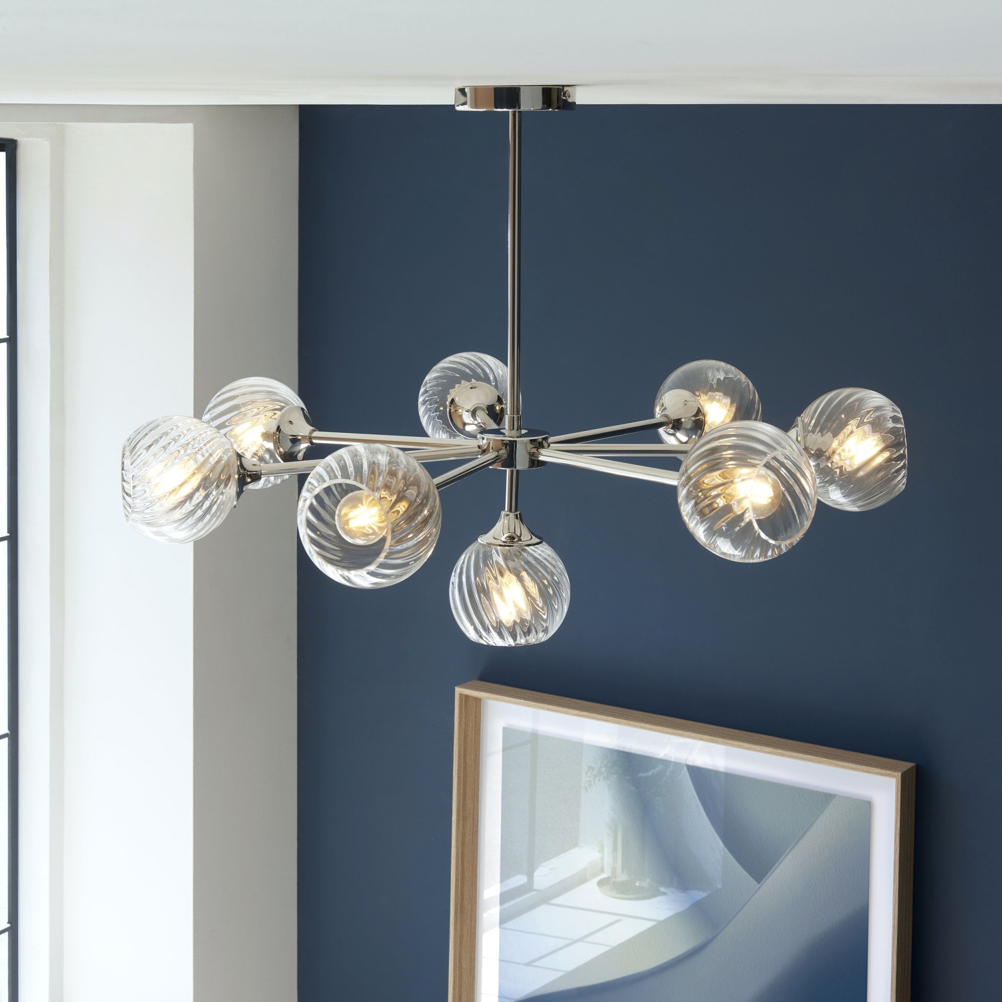 104051 Allegra 8 Light Pendant Bright Nickel Plate And Clear Spiral Glass