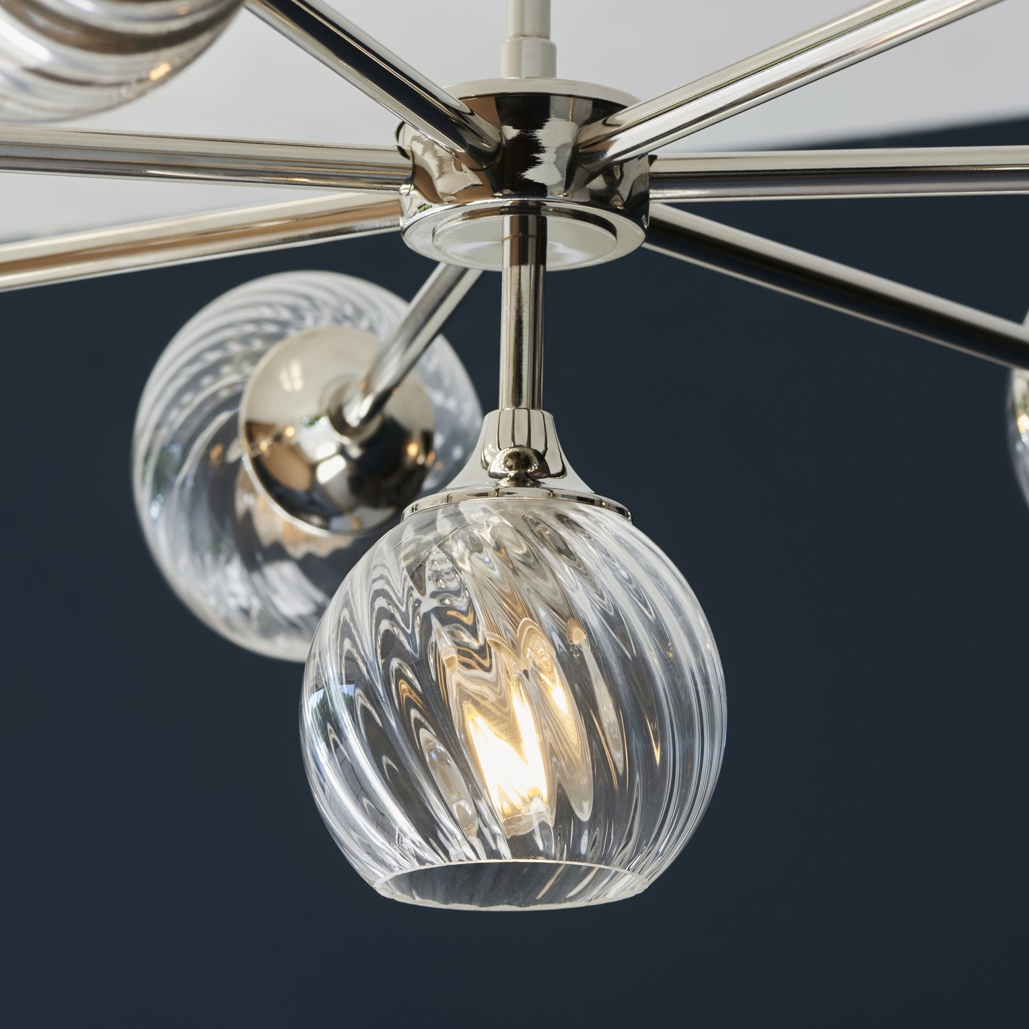 104051 Allegra 8 Light Pendant Bright Nickel Plate And Clear Spiral Glass