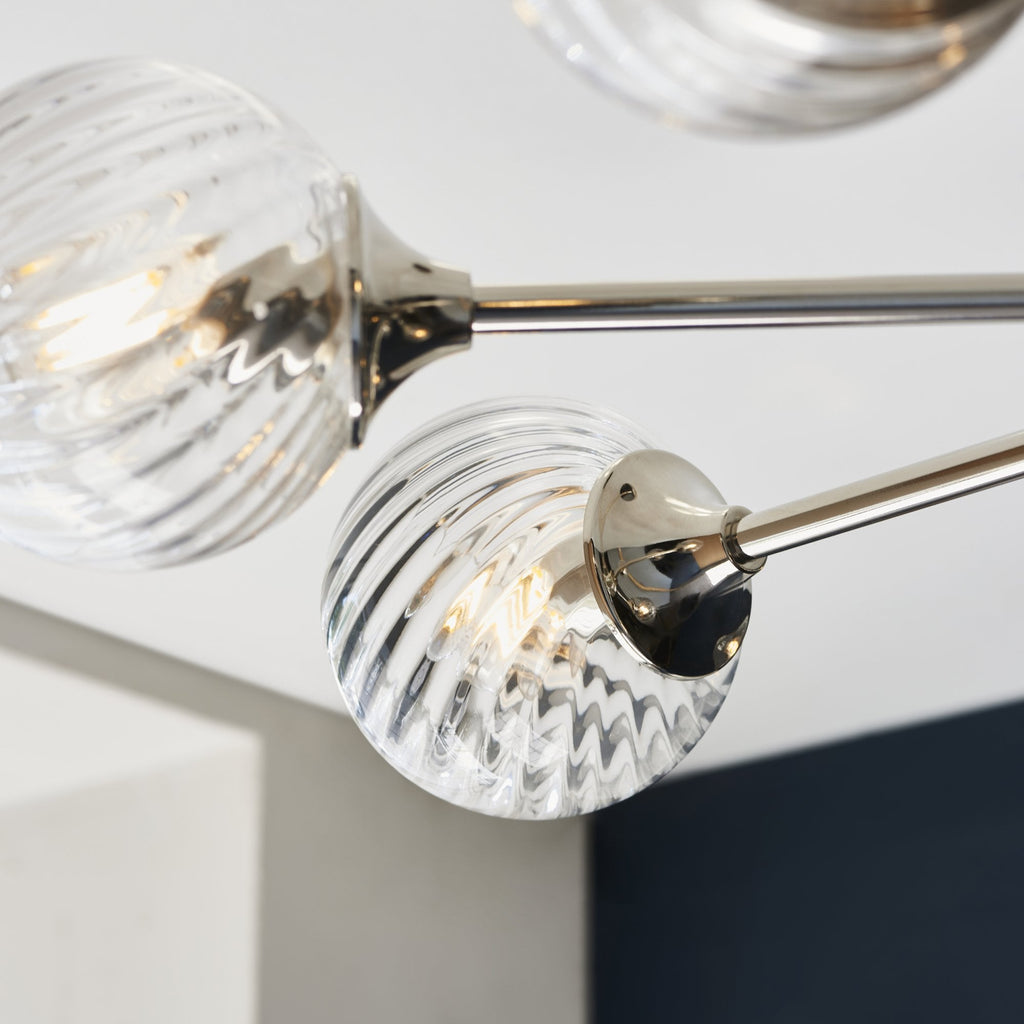 104051 Allegra 8 Light Pendant Bright Nickel Plate And Clear Spiral Glass