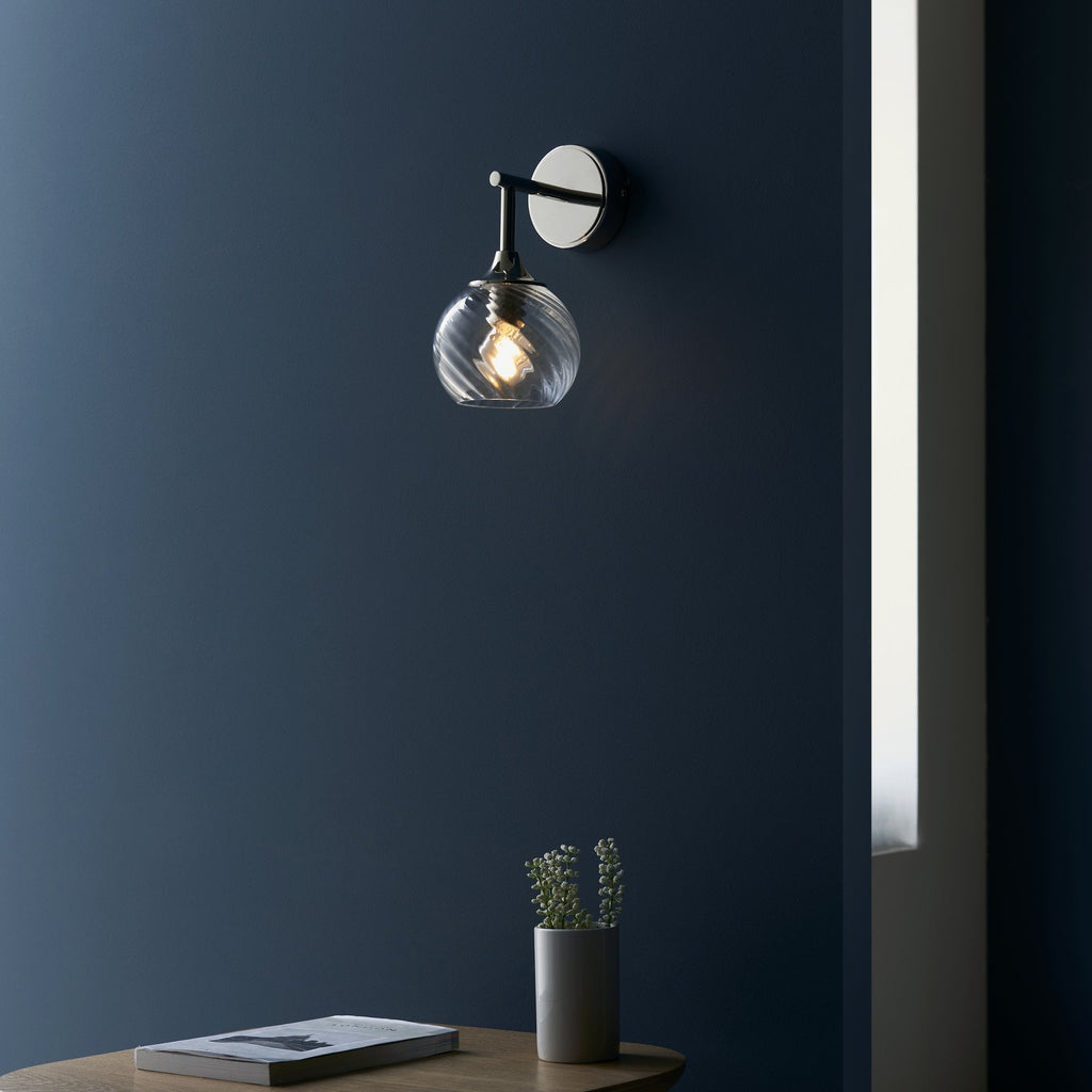 104052 Allegra 1 Light Wall Bright Nickel Plate And Clear Spiral Glass