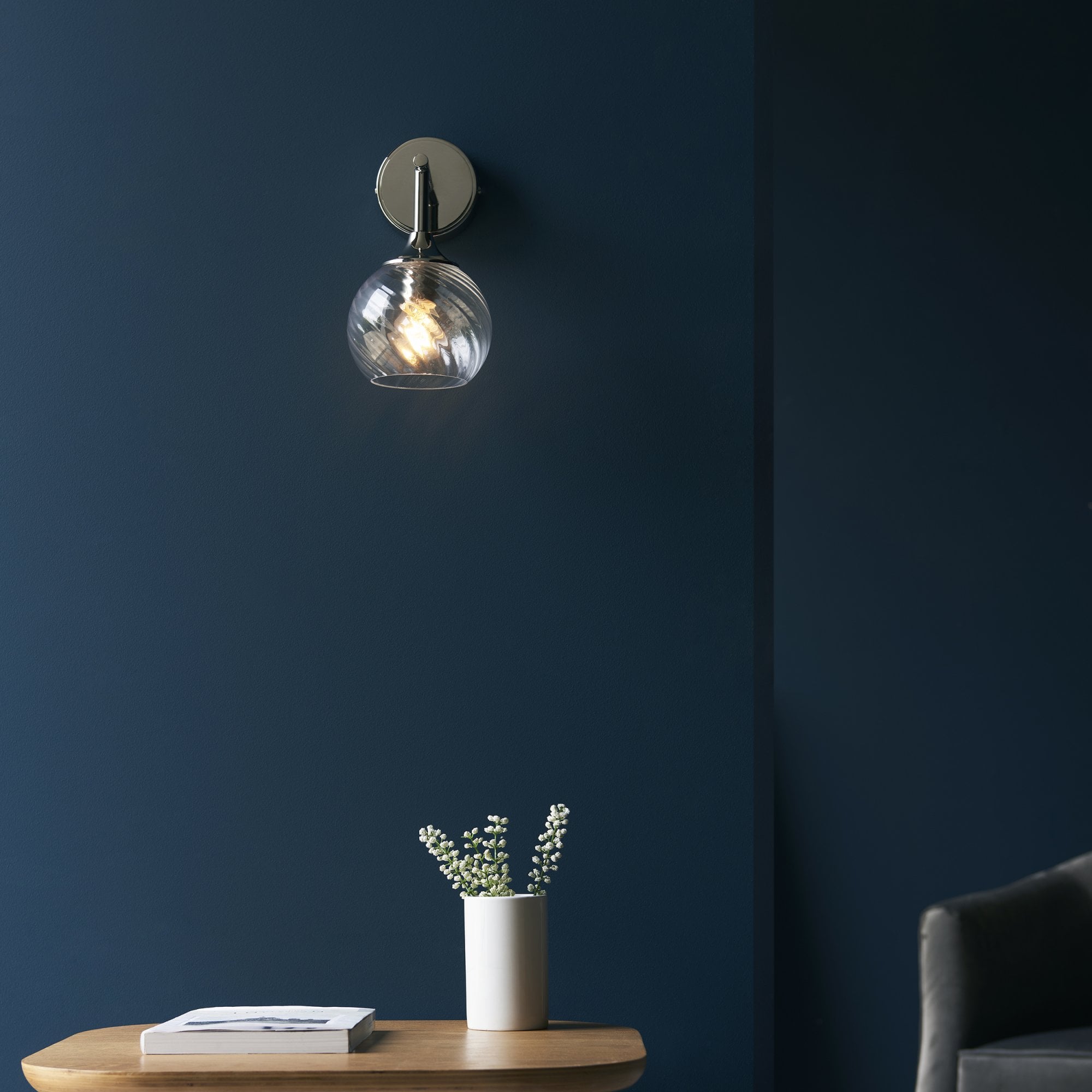 104052 Allegra 1 Light Wall Bright Nickel Plate And Clear Spiral Glass