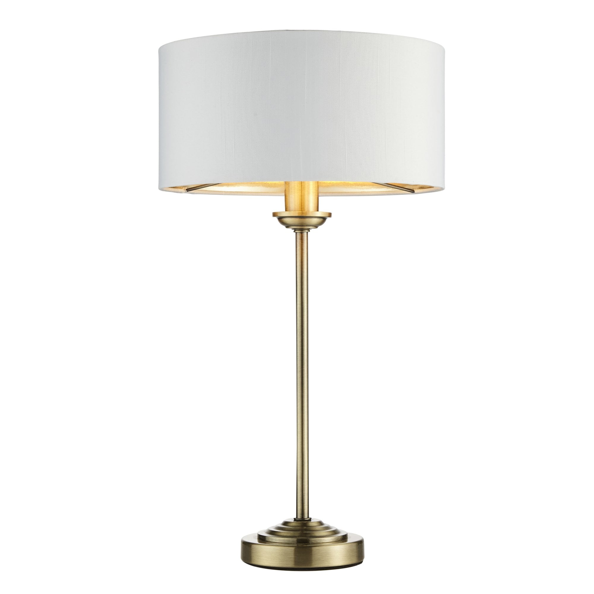 104054 Highclere 1 Light Table Lamp Antique Brass Plate And Vintage White Fabric