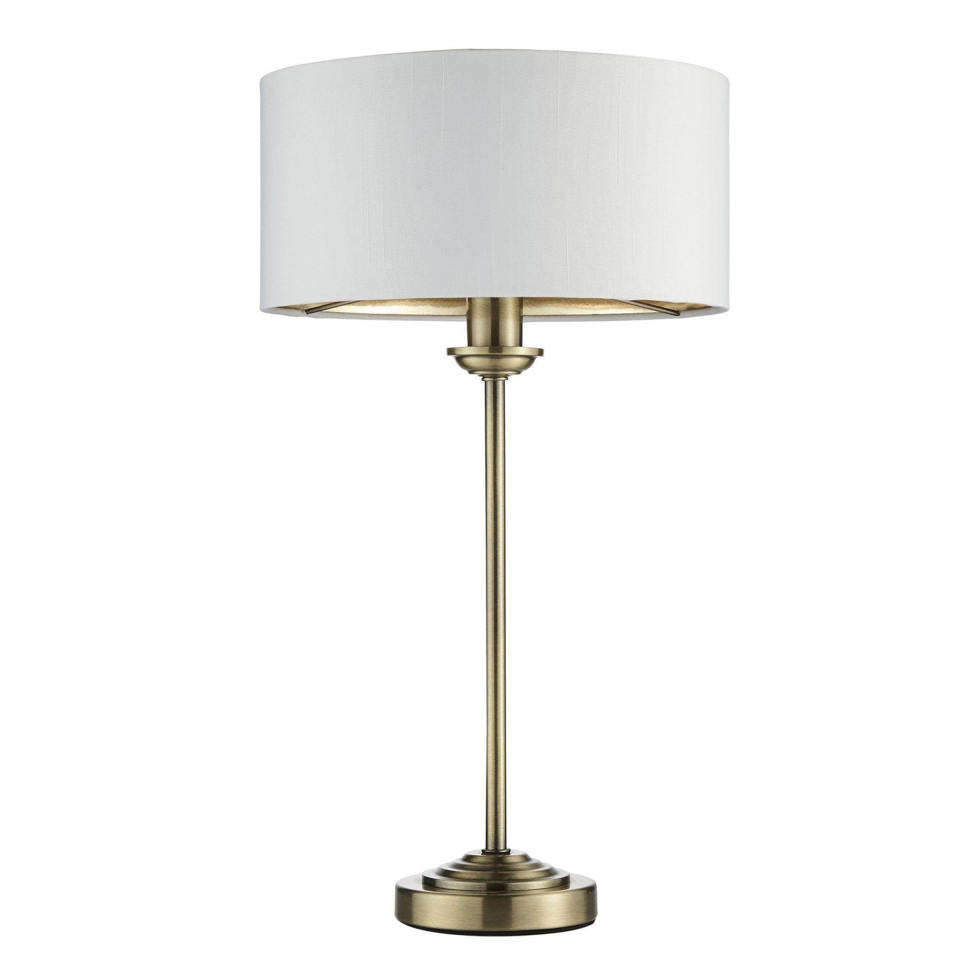 104054 Highclere 1 Light Table Lamp Antique Brass Plate And Vintage White Fabric