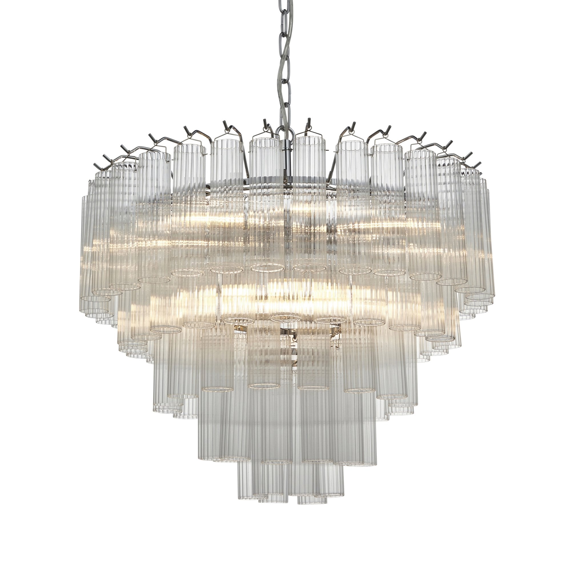 104090 Toulouse 12 Light Pendant Bright Nickel Plate And Clear Ribbed Glass