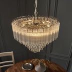 104090 Toulouse 12 Light Pendant Bright Nickel Plate And Clear Ribbed Glass
