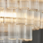104090 Toulouse 12 Light Pendant Bright Nickel Plate And Clear Ribbed Glass