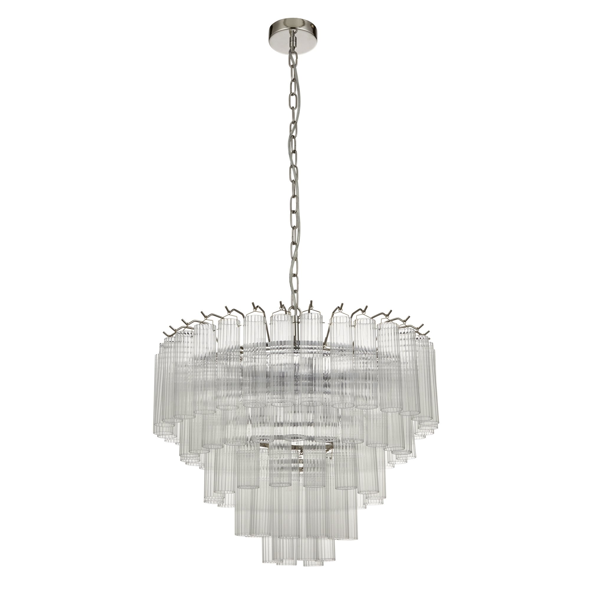 104090 Toulouse 12 Light Pendant Bright Nickel Plate And Clear Ribbed Glass